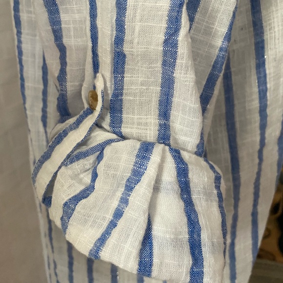 White and Blue Striped Button Blouse - Picture 3 of 3